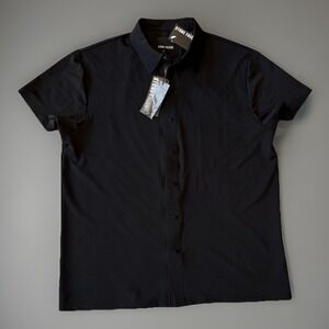 NWT Stone Falcon Solid Black Performance Stretch Button Up Short Sleeve Men's XL